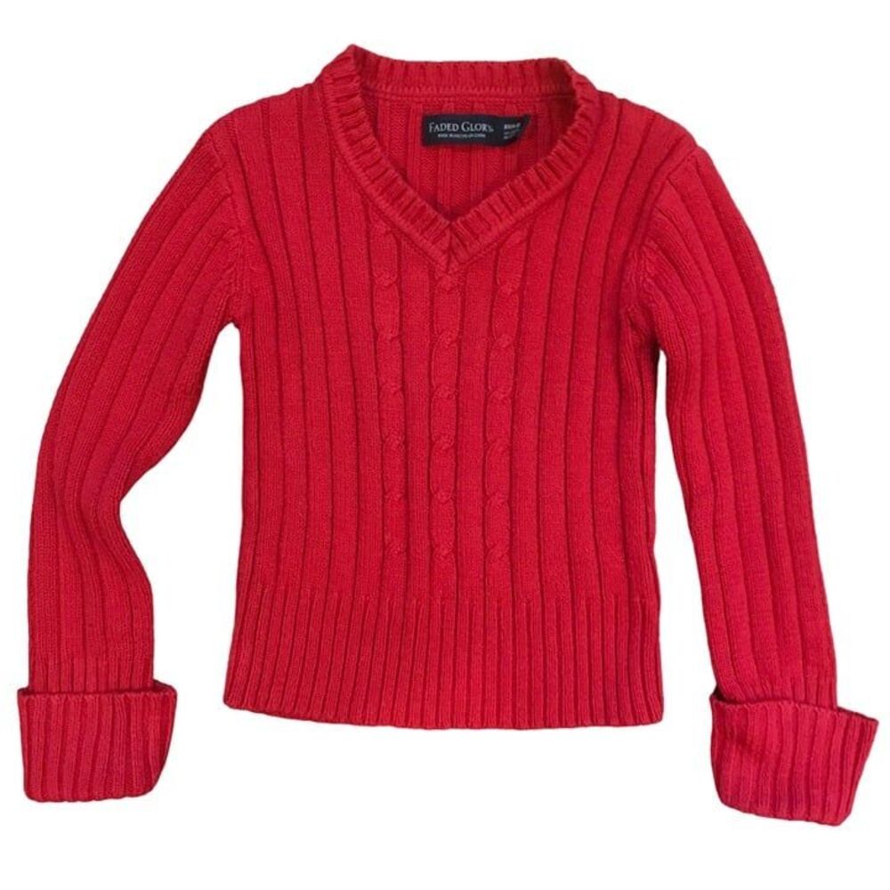 Girl's XS 4-5 Sweater V-neck Red Faded Glory pullover
